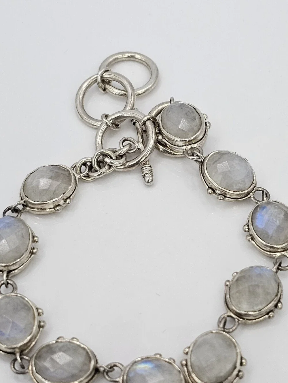 Genuine Rainbow Moonstone Sterling Silver Toggle Bracelet!